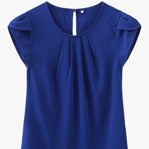Women's Casual Round Neck Basic Pleated Top Cap Sleeves Keyhole Back Chiffon XL